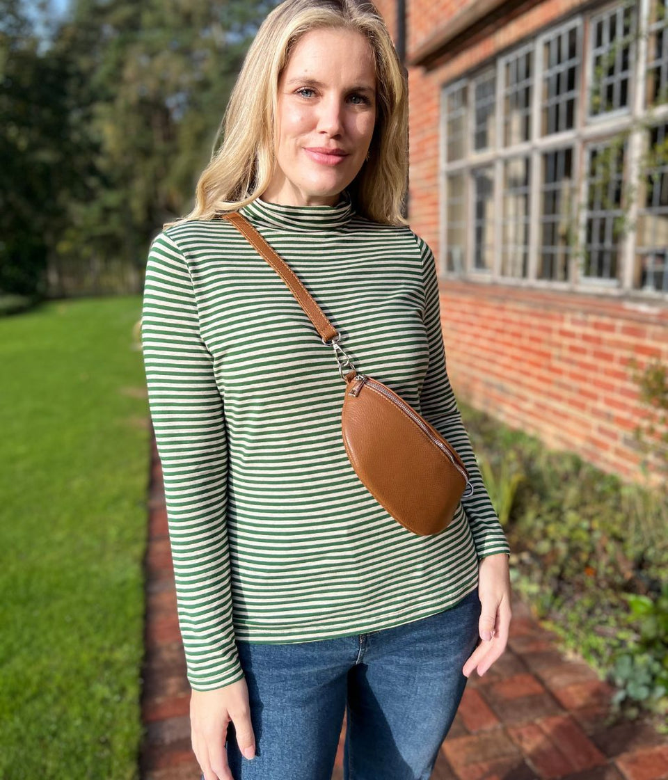 Ex Seasalt Green Striped Landing Roll Neck Top