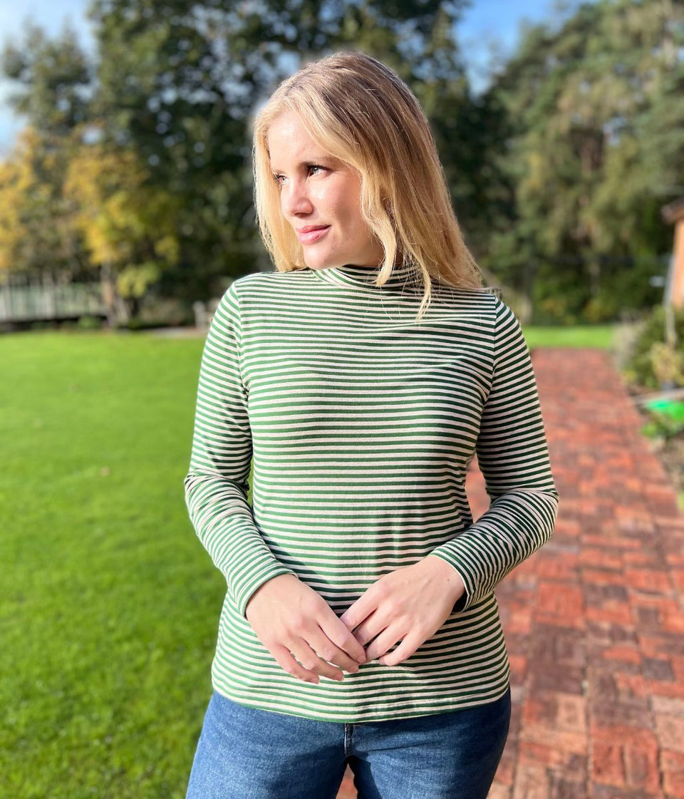 Ex Seasalt Green Striped Landing Roll Neck Top