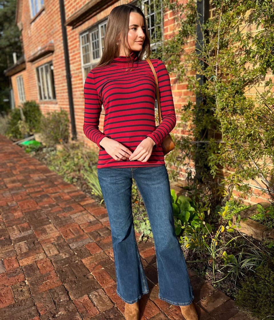 Ex Seasalt Red Striped Landing Roll Neck Top