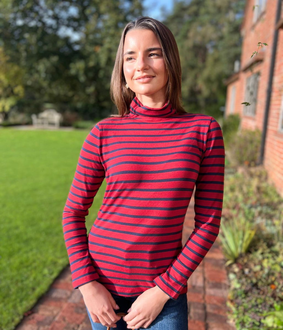 Ex Seasalt Red Striped Landing Roll Neck Top