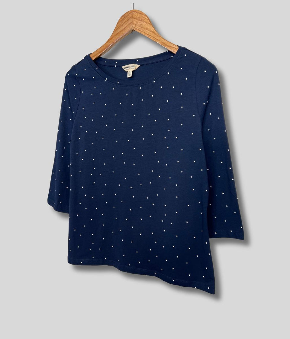 Ex Seasalt Navy Dotted Print 3/4 Sleeve Top