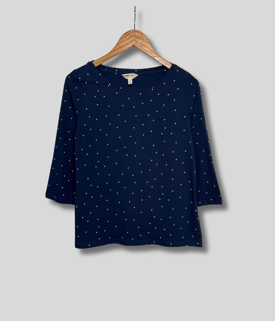 Ex Seasalt Navy Dotted Print 3/4 Sleeve Top