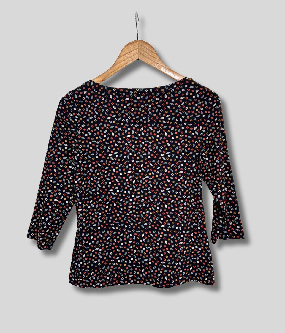 Ex Seasalt Black Scatter Print 3/4 Sleeve Top