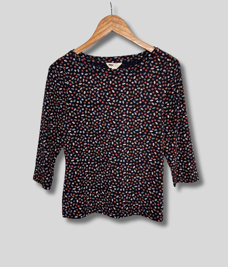 Ex Seasalt Black Scatter Print 3/4 Sleeve Top