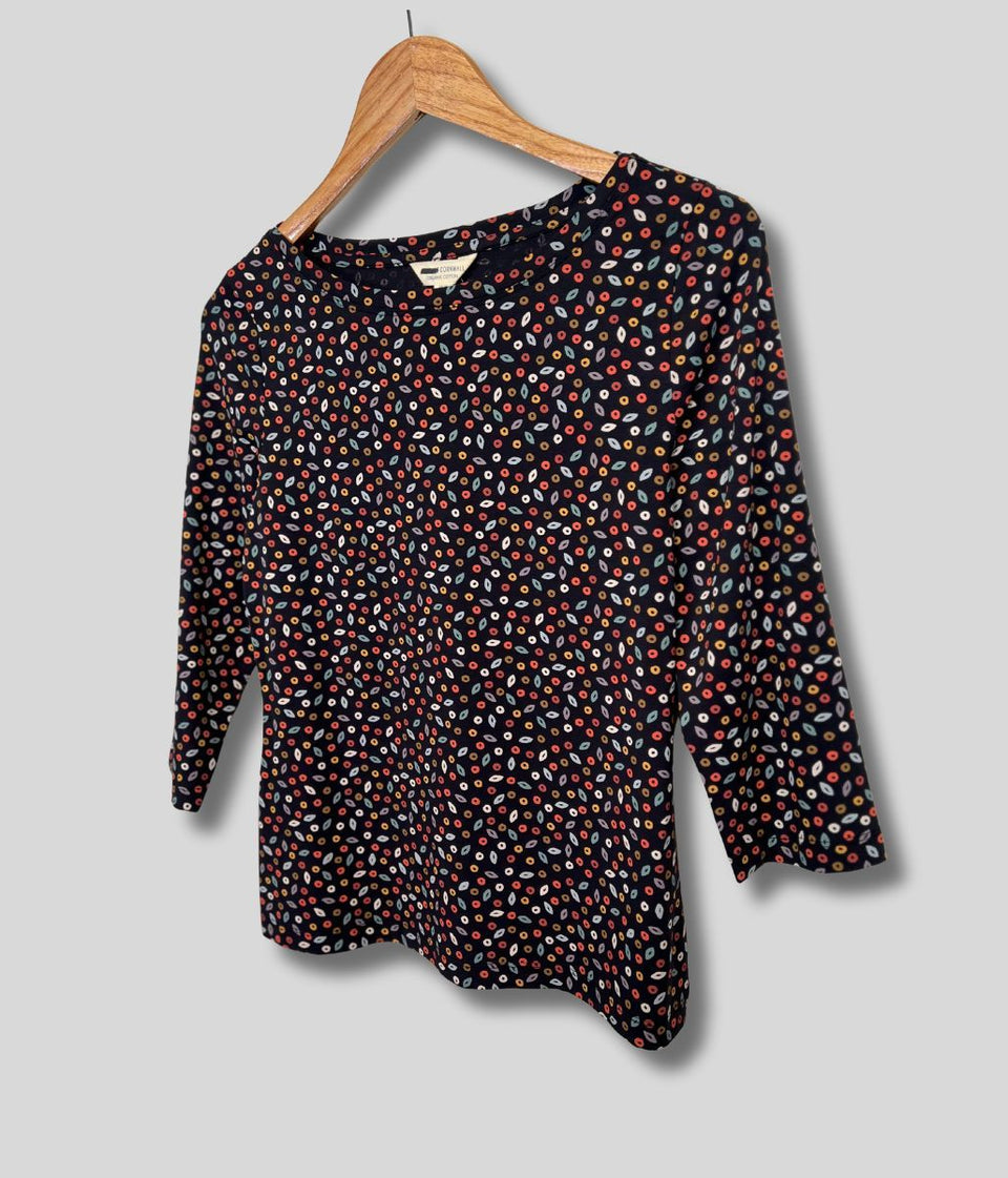 Ex Seasalt Black Scatter Print 3/4 Sleeve Top