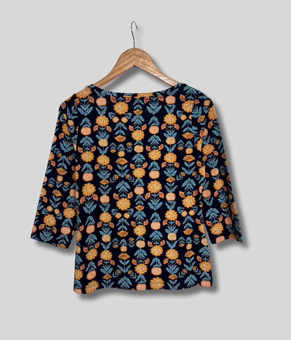 Ex Seasalt Marigold Print 3/4 Sleeve Top