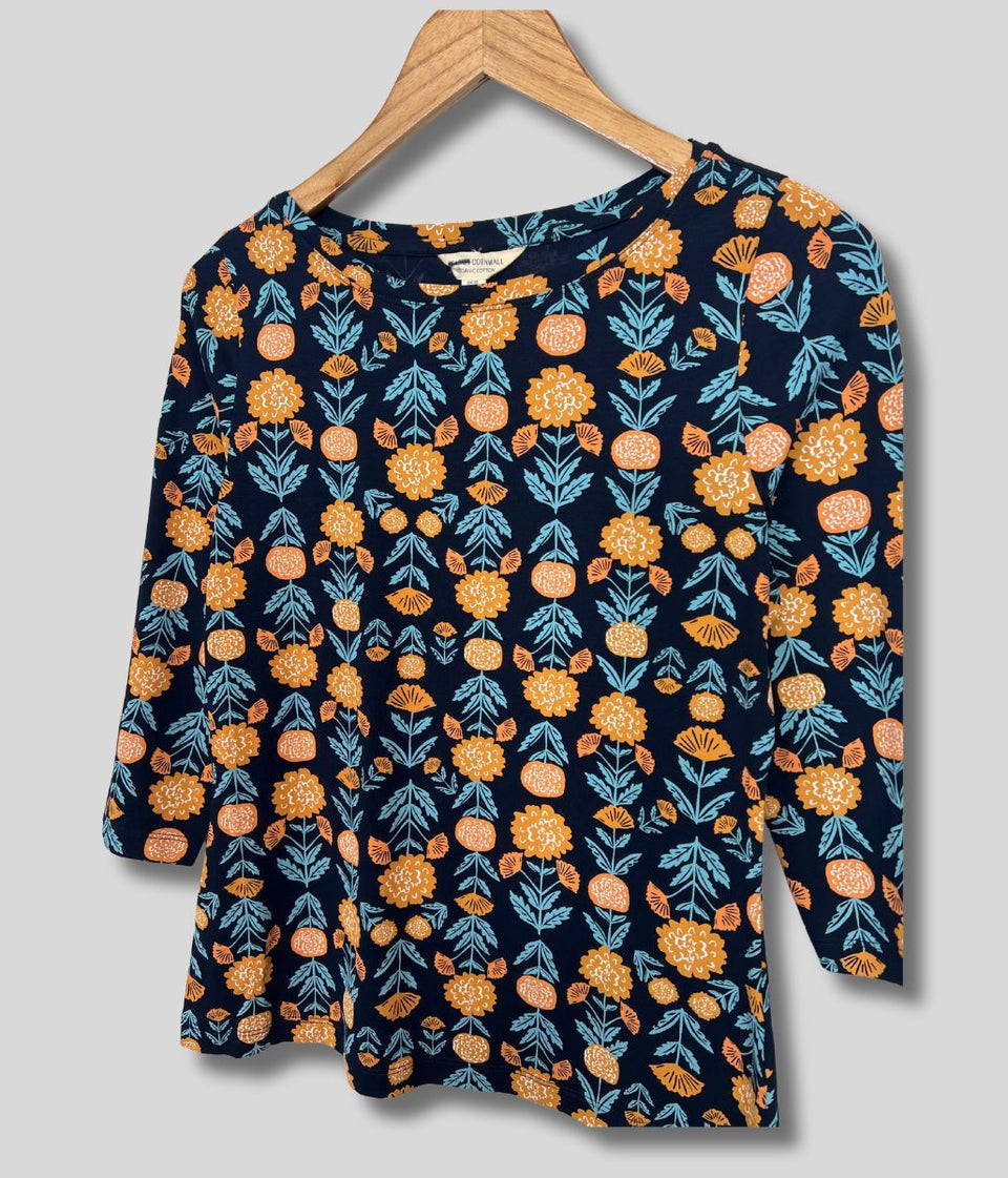 Ex Seasalt Marigold Print 3/4 Sleeve Top