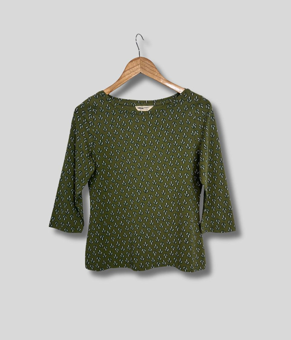 Ex Seasalt Khaki Leaf Print 3/4 Sleeve Top