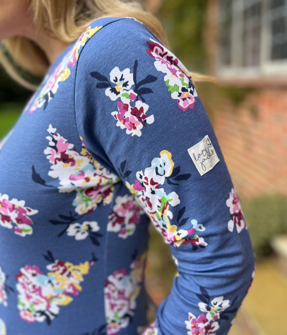 Lazy Jacks Blue Wildflower Printed Breton Top