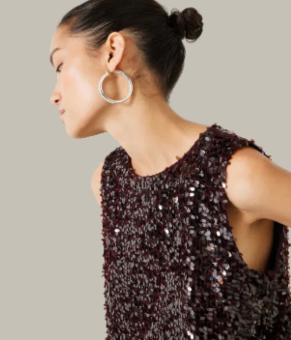 Zarina Deep Burgundy Sequin Top
