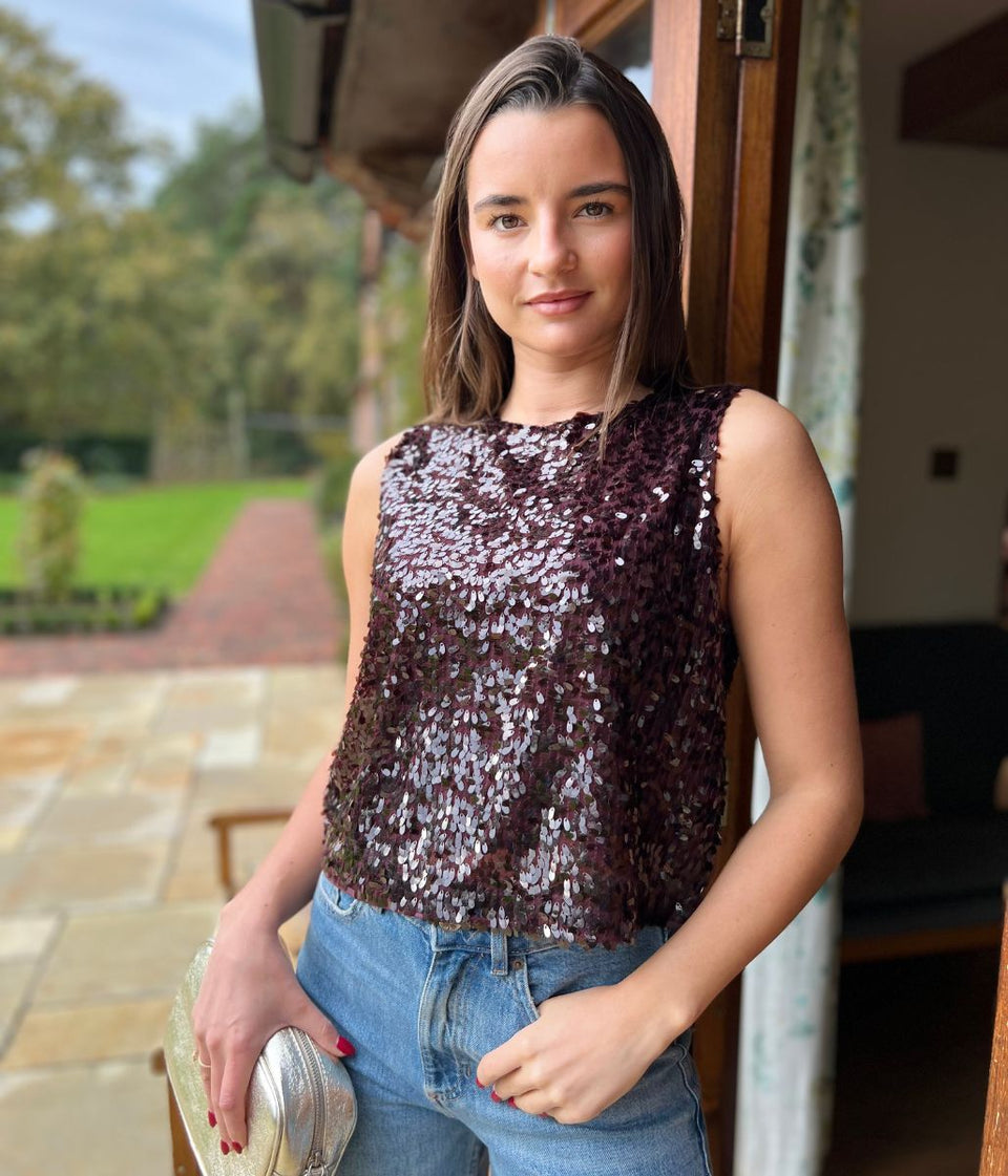 Zarina Deep Burgundy Sequin Top