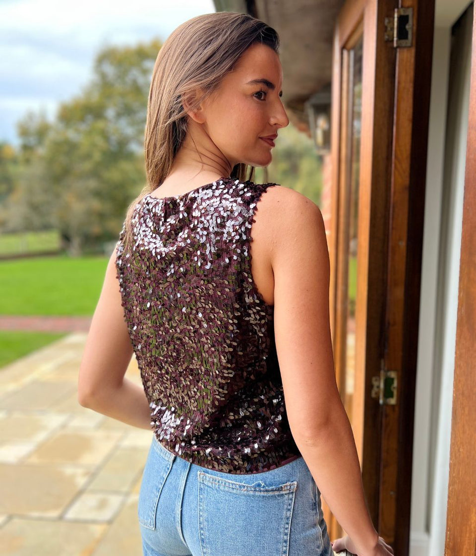 Zarina Deep Burgundy Sequin Top