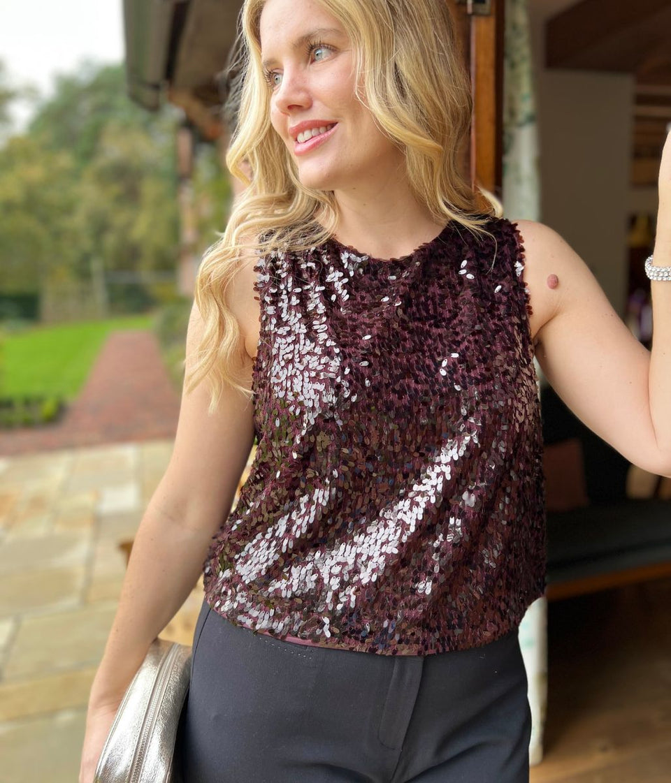 Zarina Deep Burgundy Sequin Top