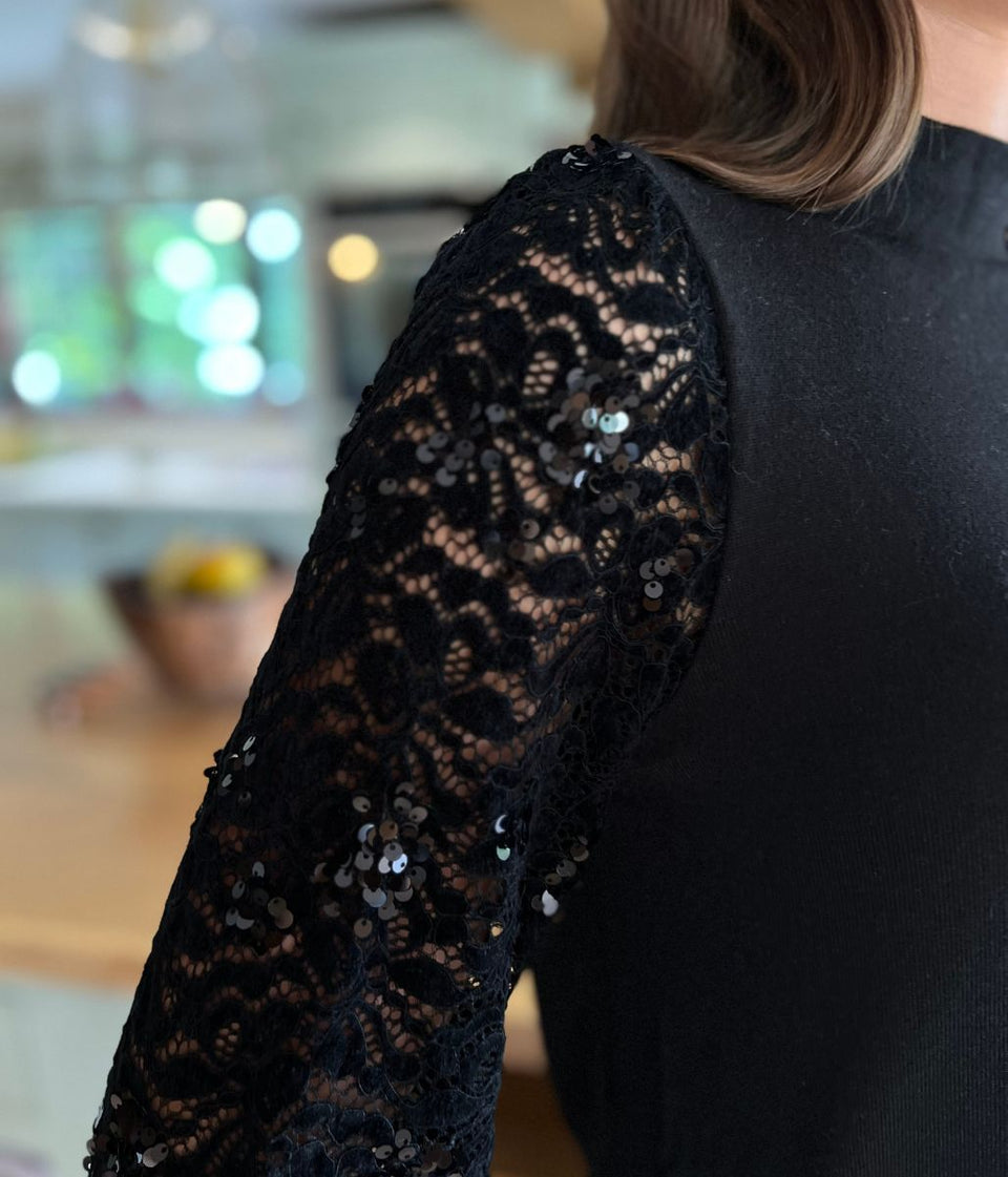 Black Sequin Sleeve Detail Top