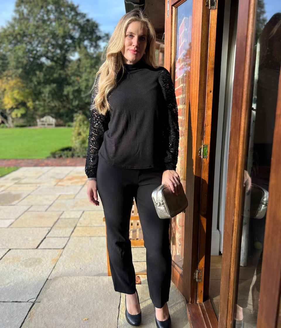 Black Sequin Sleeve Detail Top