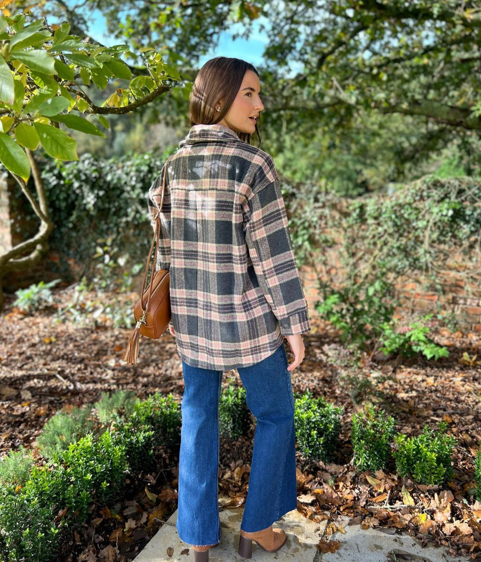 Brave Soul Grey & Pink Checked Shacket