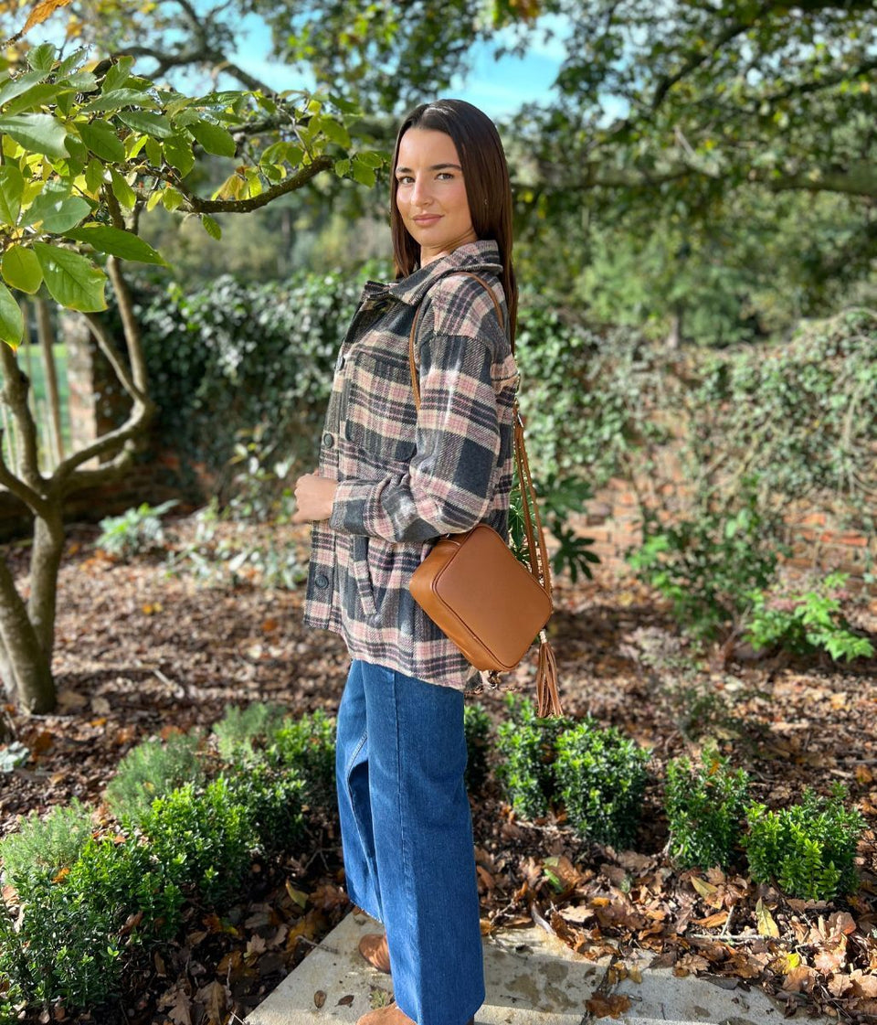 Brave Soul Grey & Pink Checked Shacket