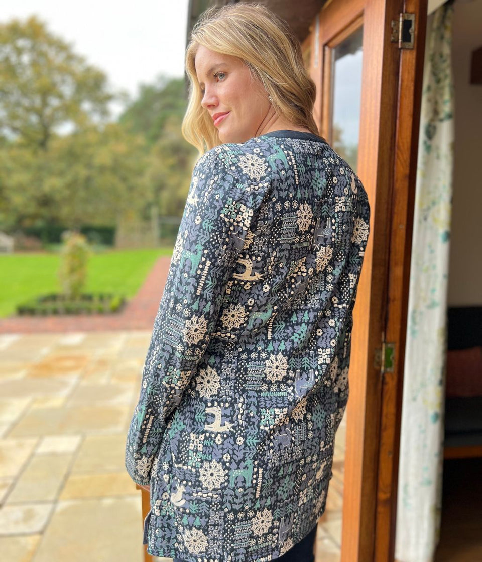 Navy Festive Print Tunic Top