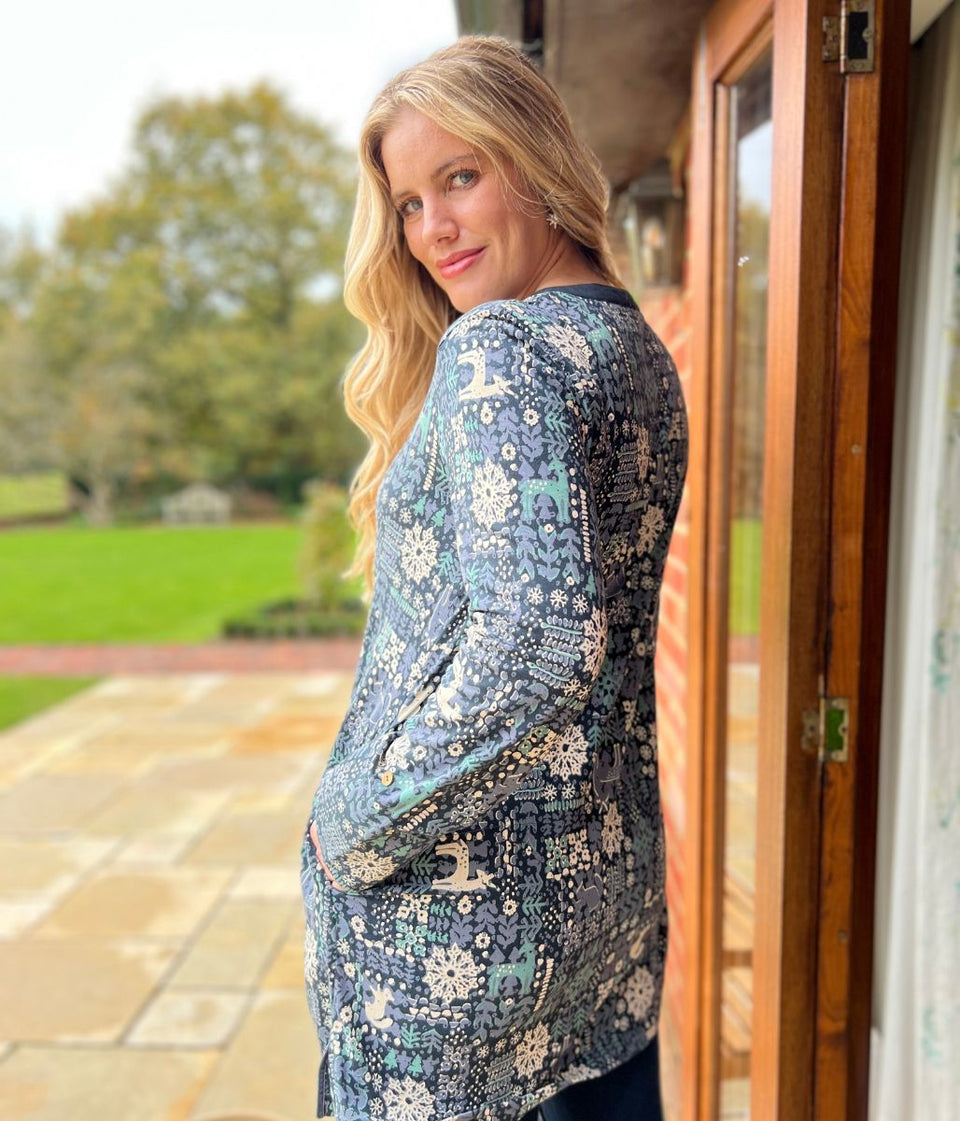 Navy Festive Print Tunic Top