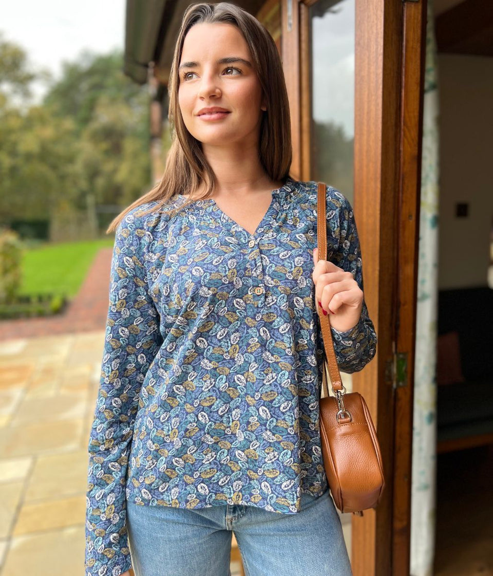 Blue Vintage Feather Grandad Top