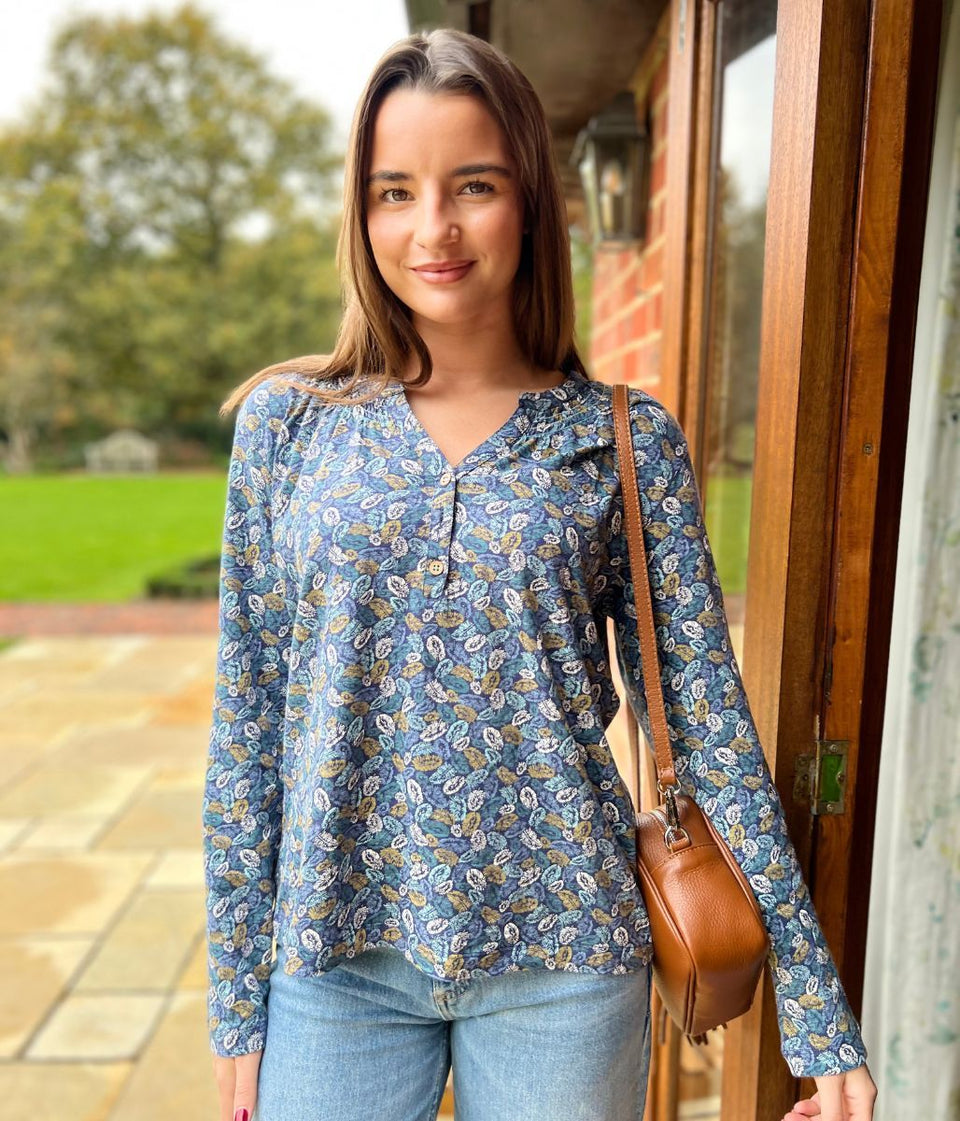 Blue Vintage Feather Grandad Top