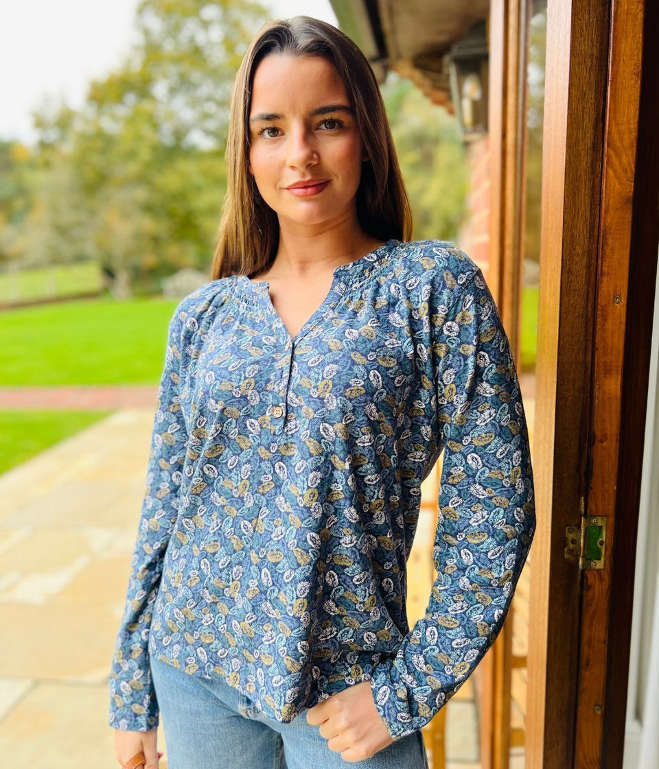 Blue Vintage Feather Grandad Top