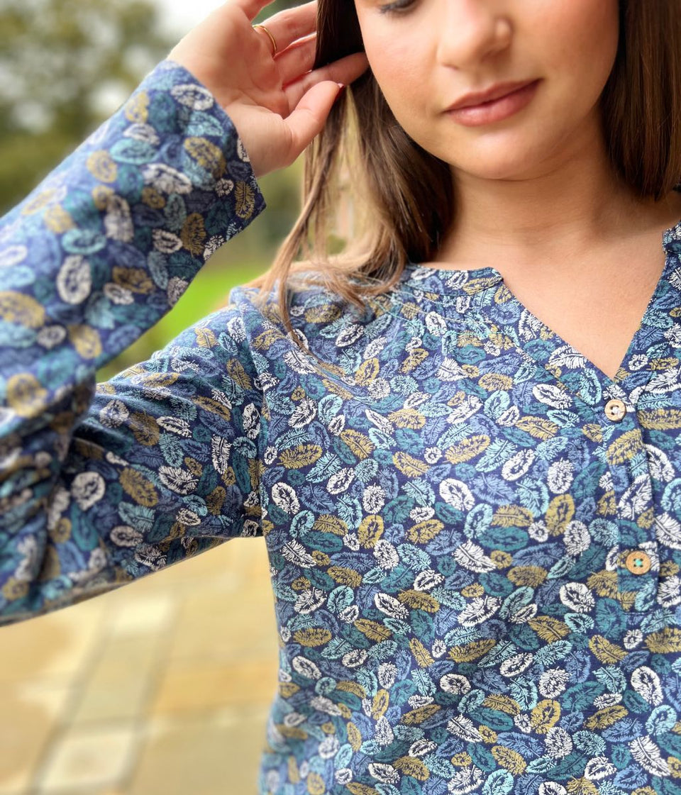 Blue Vintage Feather Grandad Top