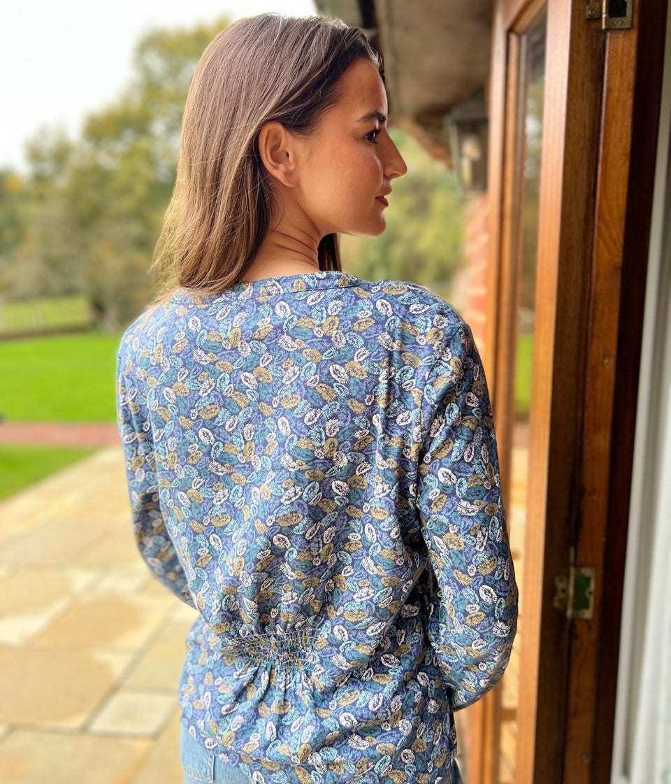 Blue Vintage Feather Grandad Top