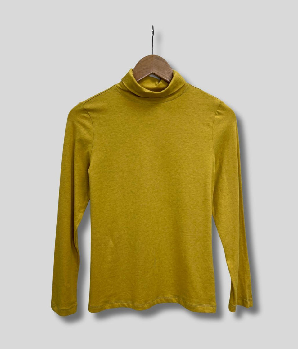 Ex Seasalt Mustard Landing Plain Roll Neck Top