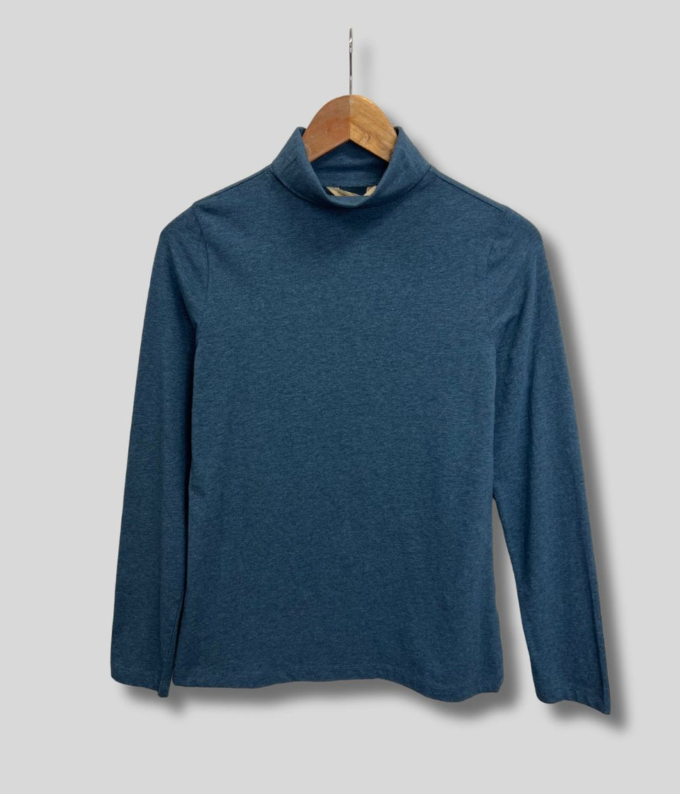 Ex Seasalt Petrol Blue Landing Plain Roll Neck Top