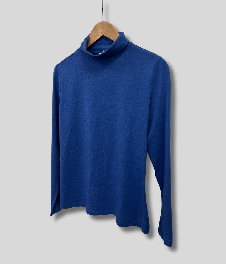 Ex Seasalt Blue Landing Plain Roll Neck Top