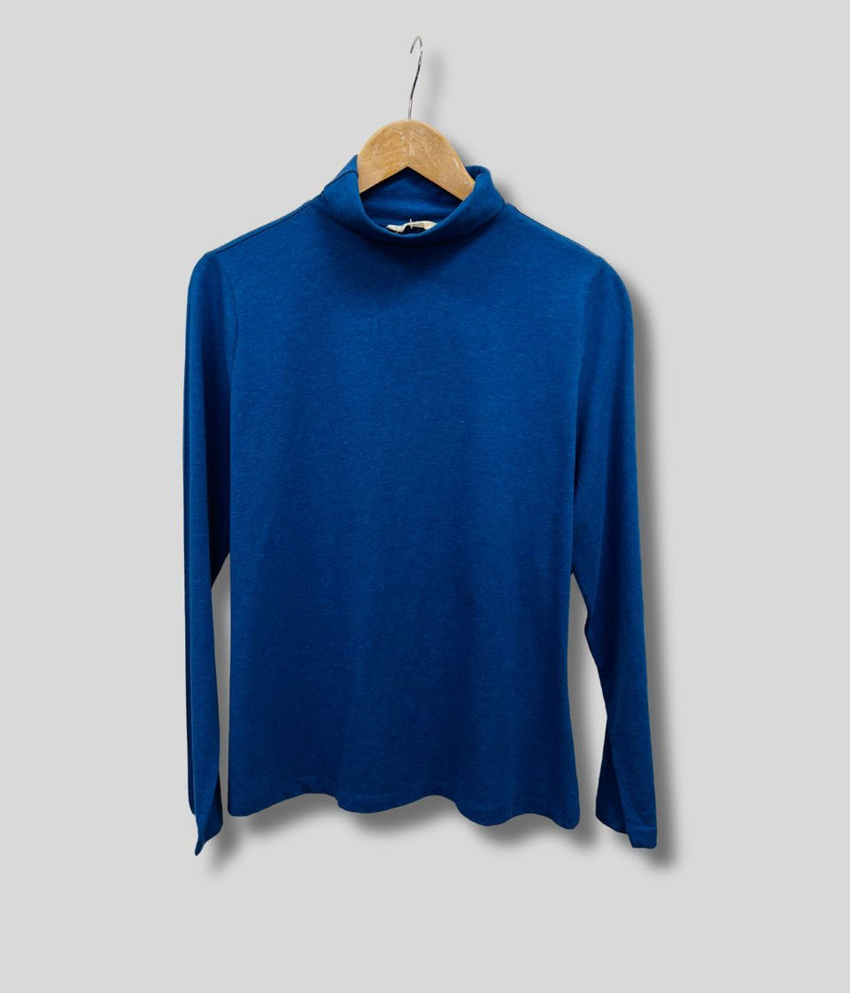 Ex Seasalt Blue Landing Plain Roll Neck Top