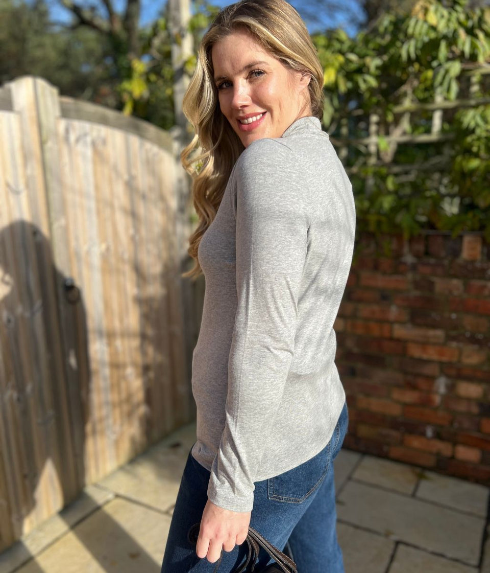 Ex Seasalt Grey Landing Plain Roll Neck Top