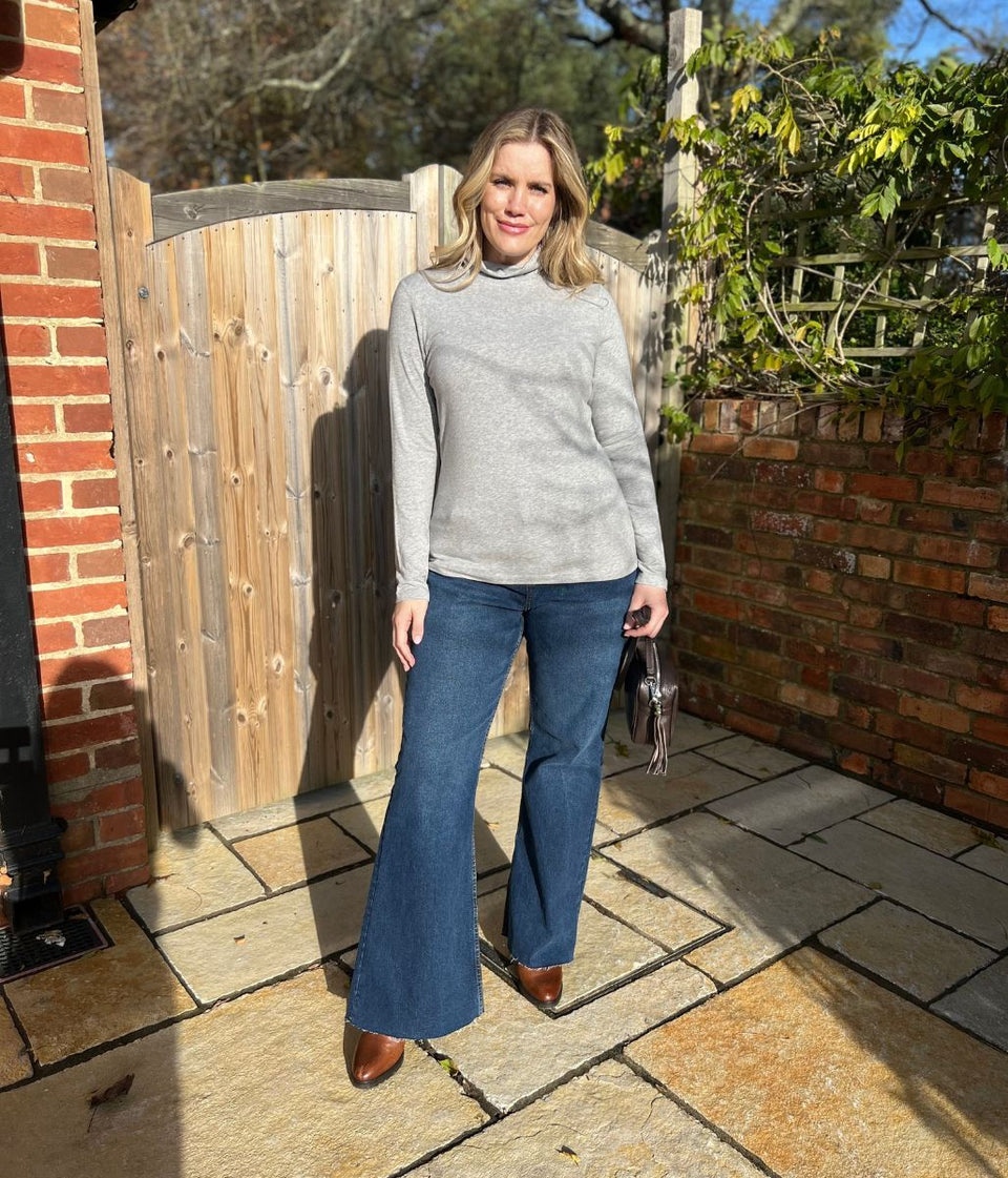 Ex Seasalt Grey Landing Plain Roll Neck Top