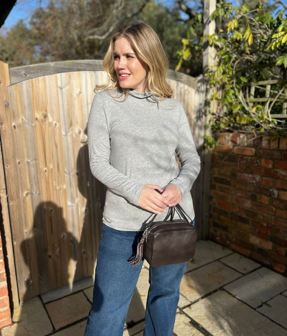 Ex Seasalt Grey Landing Plain Roll Neck Top