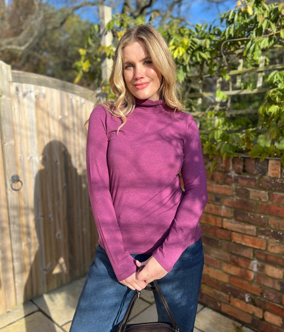 Ex Seasalt Plum Landing Plain Roll Neck Top