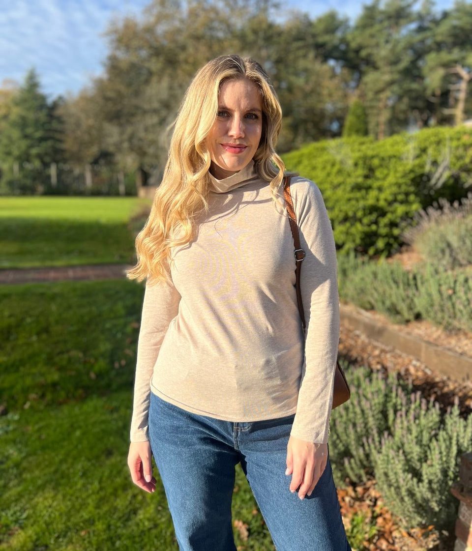 Ex Seasalt Natural Landing Plain Roll Neck Top