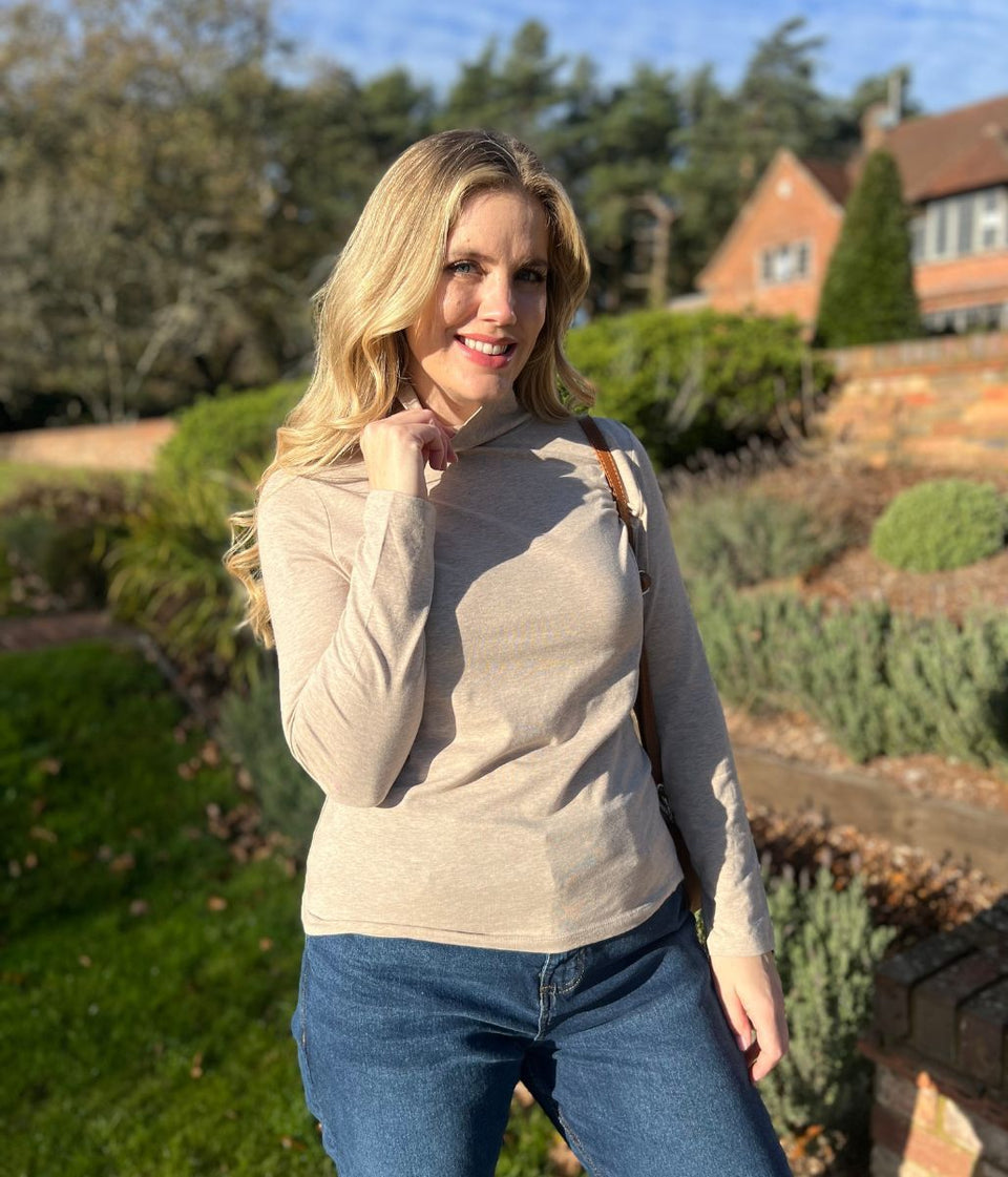 Ex Seasalt Natural Landing Plain Roll Neck Top