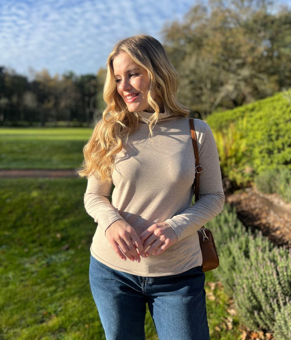 Ex Seasalt Natural Landing Plain Roll Neck Top