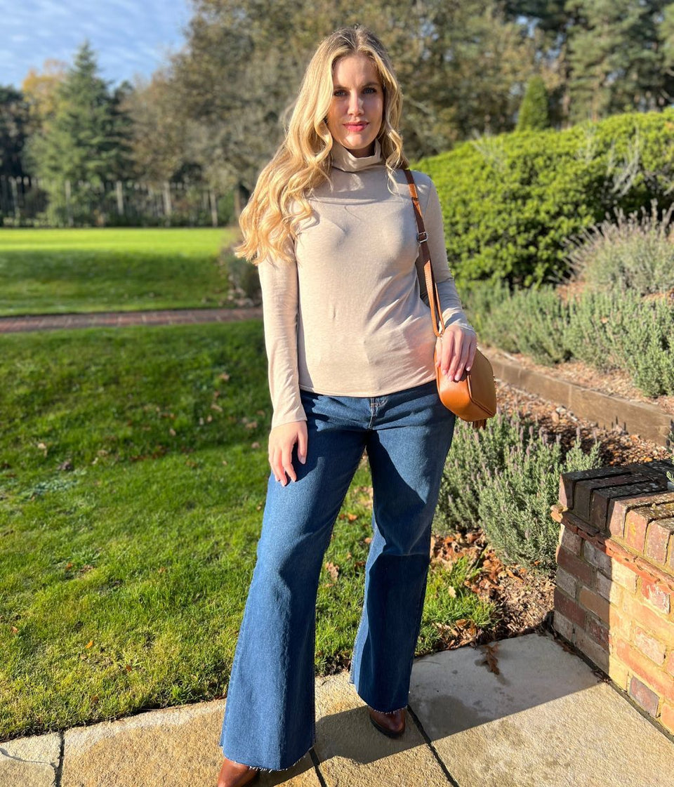 Ex Seasalt Natural Landing Plain Roll Neck Top