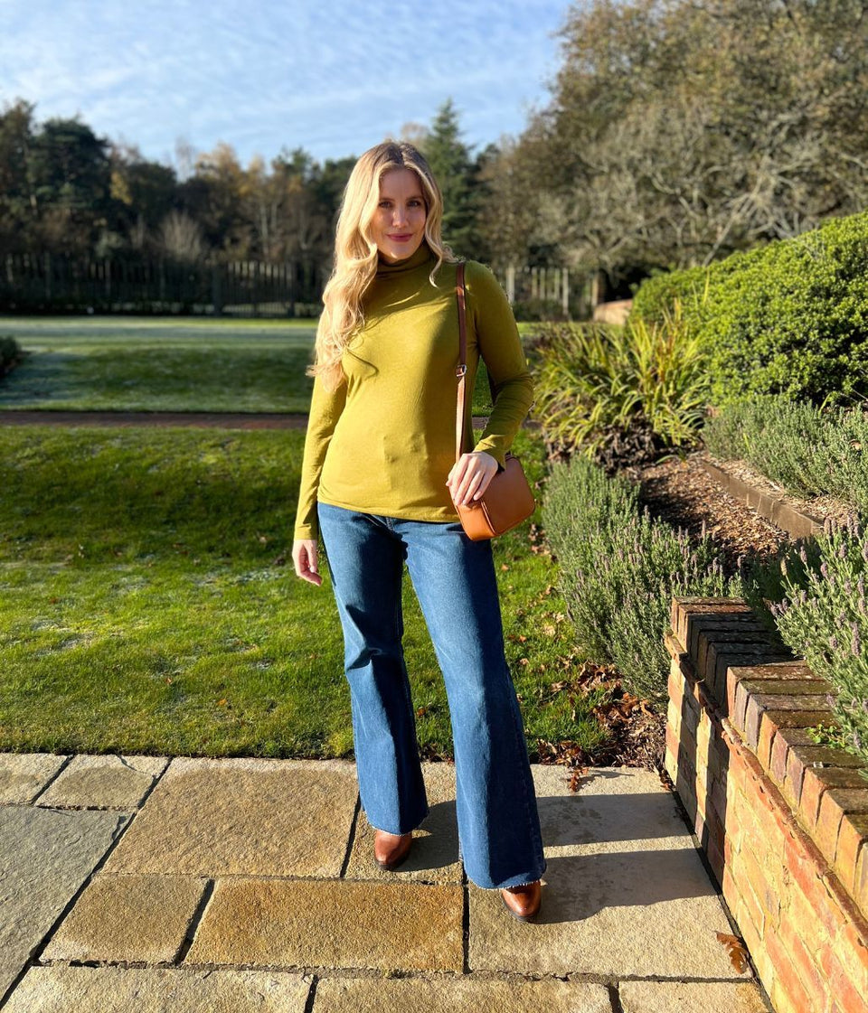 Ex Seasalt Olive Landing Plain Roll Neck Top