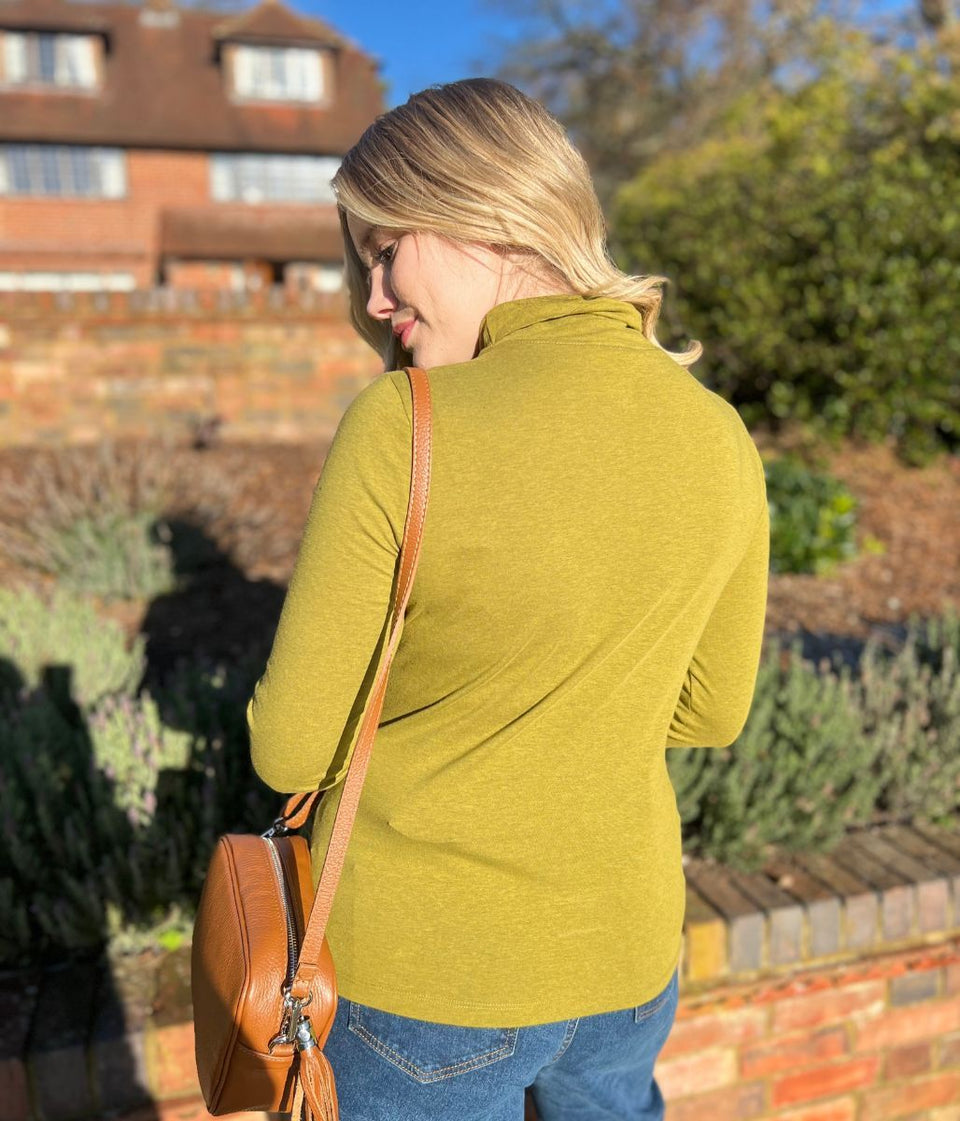 Ex Seasalt Olive Landing Plain Roll Neck Top