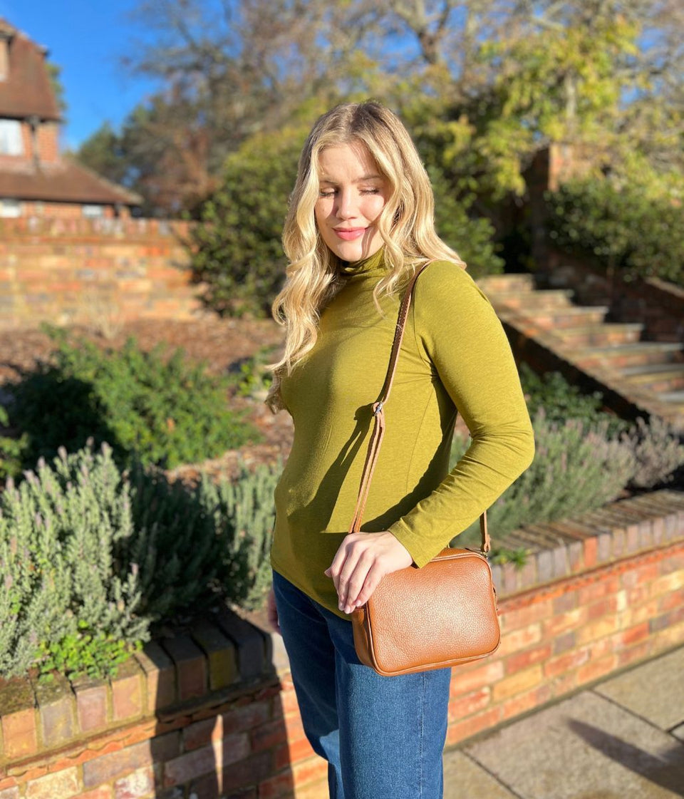 Ex Seasalt Olive Landing Plain Roll Neck Top