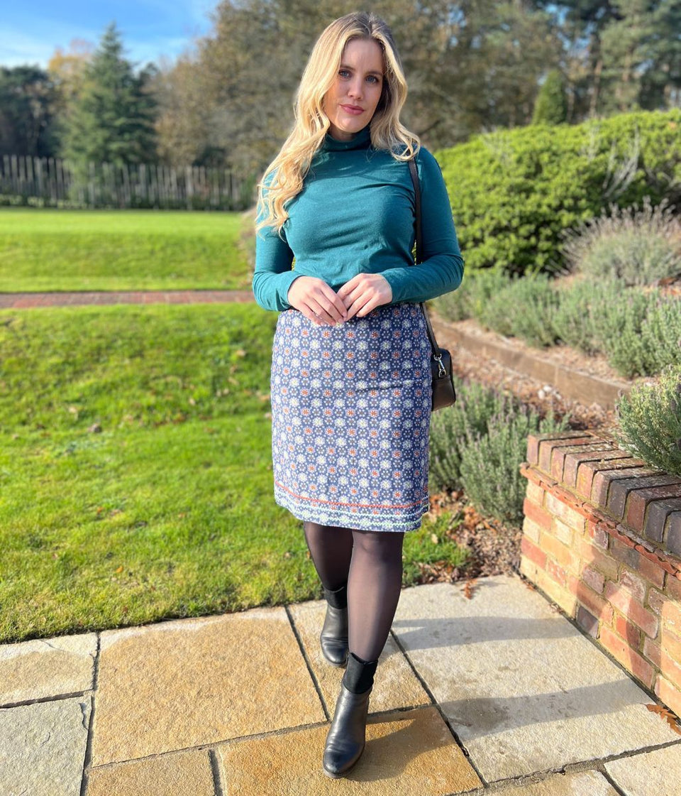 Ex Seasalt Teal Landing Plain Roll Neck Top