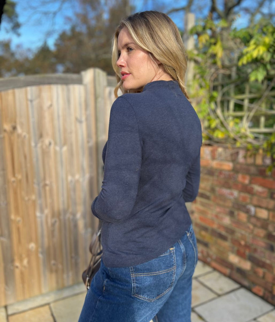 Ex Seasalt Navy Landing Plain Roll Neck Top