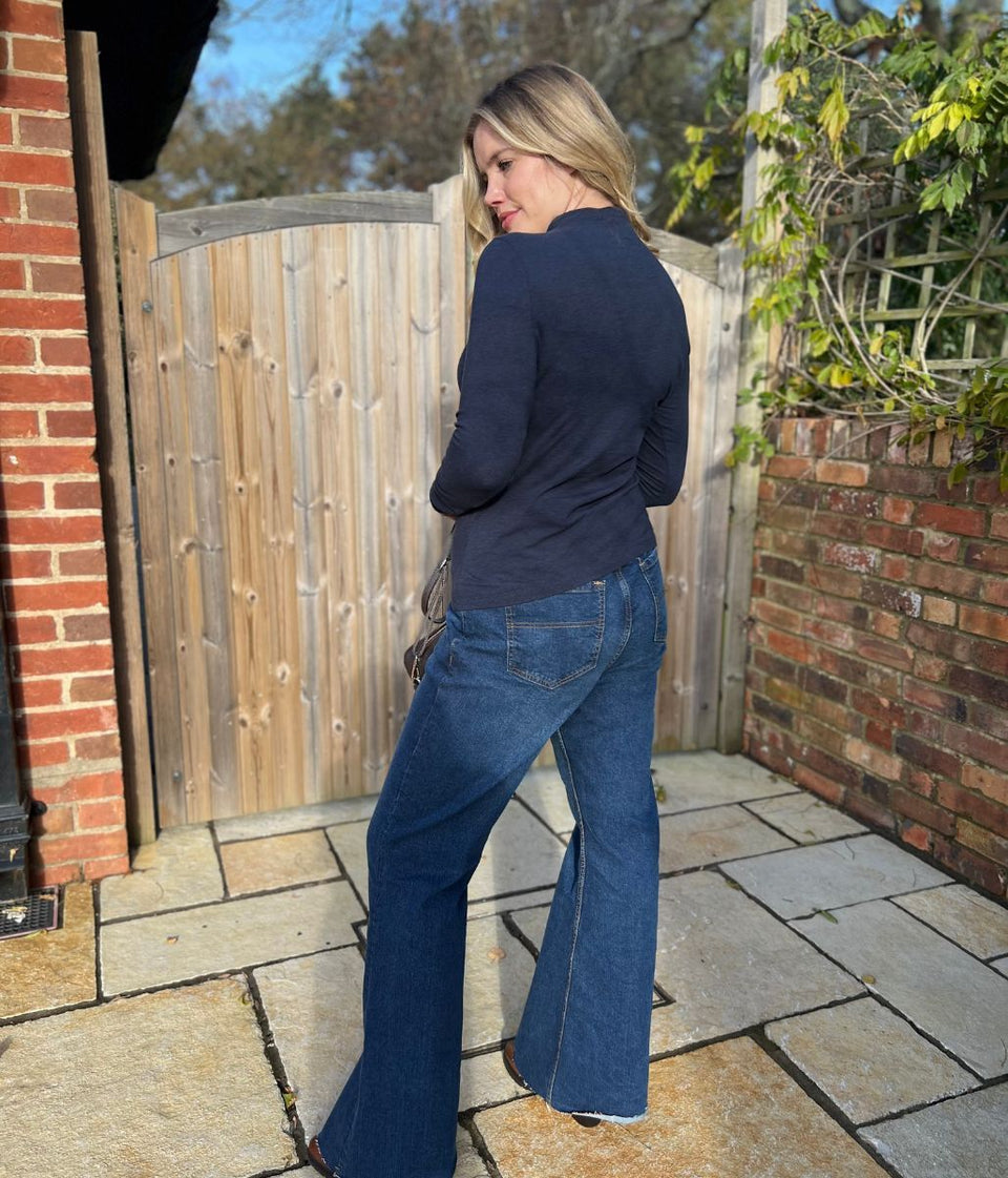 Ex Seasalt Navy Landing Plain Roll Neck Top