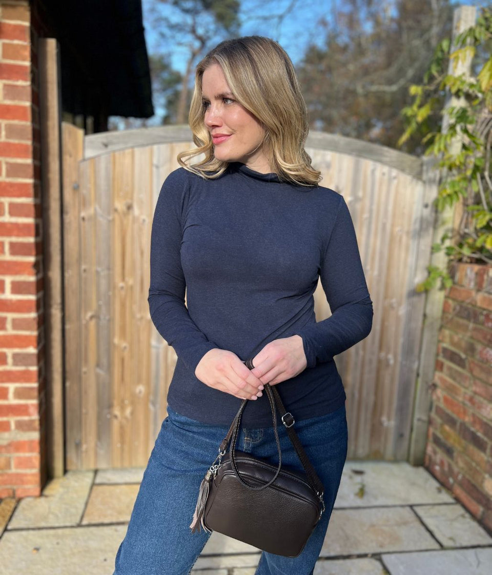 Ex Seasalt Navy Landing Plain Roll Neck Top