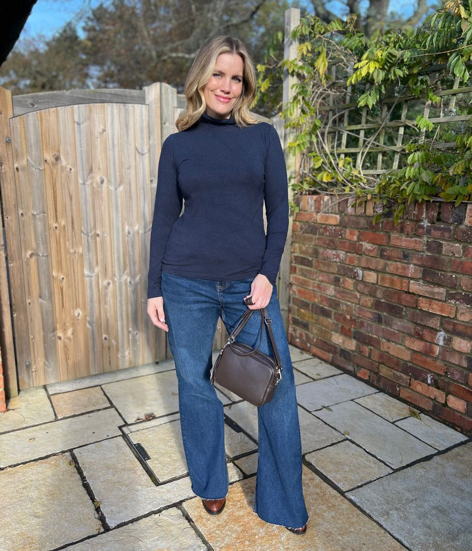 Ex Seasalt Navy Landing Plain Roll Neck Top