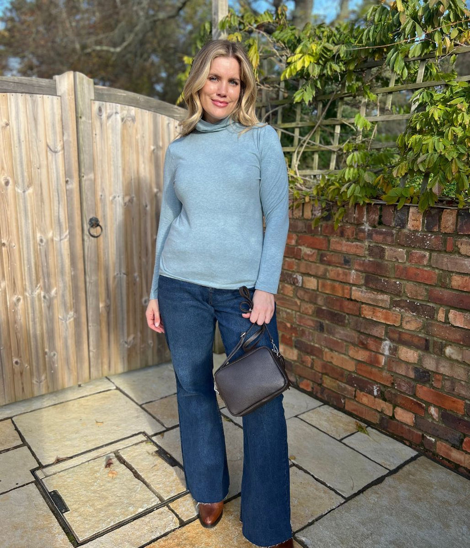 Ex Seasalt Light Blue Landing Plain Roll Neck Top