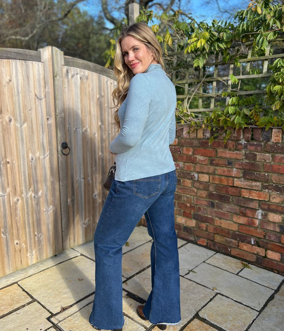 Ex Seasalt Light Blue Landing Plain Roll Neck Top